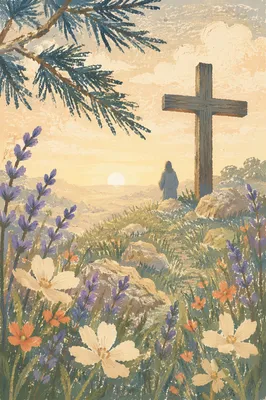 Wildflower Meadow Cross in Morning Light