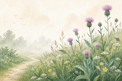 Evergreen Wildflower Meadow in Morning Light