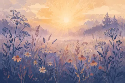 Dawn Wildflower Meadow in Soft Morning Light