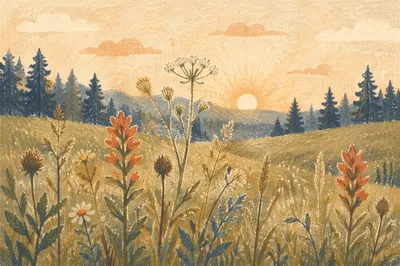 Wildflower Meadow in Soft Morning Light