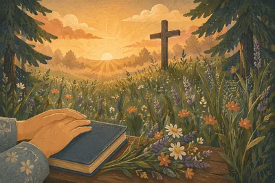 Morning Meadow Cross with Wildflowers