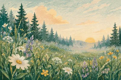 Wildflower Meadow at Evergreen Sunrise