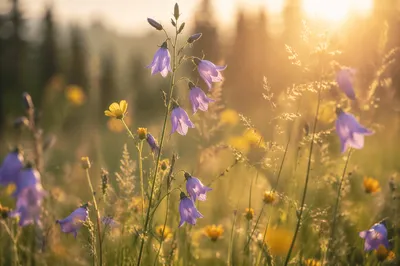 Evergreen Wildflower Meadow in Soft Dawn Light