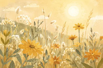 Sunlit Wildflower Meadow in Morning Glow