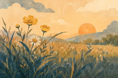 Dawn Wildflowers in Soft Meadow Light