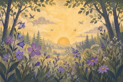 Dawn Wildflower Meadow in Morning Light