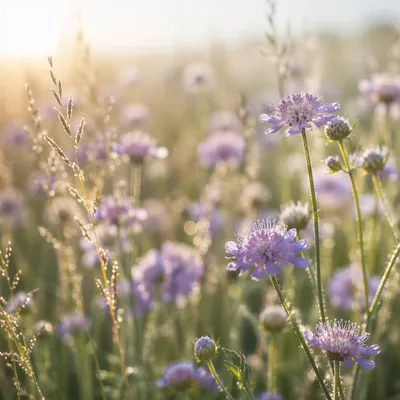 Soft Morning Wildflowers in Meadow Light