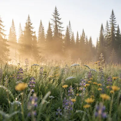 Wildflower Meadow in Soft Morning Light