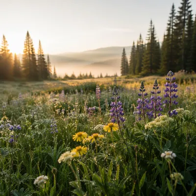Wildflower Meadow in Soft Morning Light