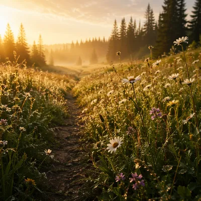Morning Wildflower Meadow with Evergreen Hope