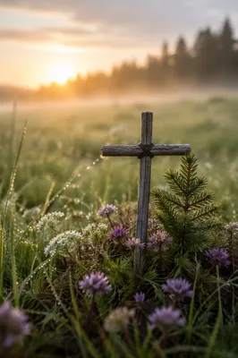 Wildflower Meadow Cross in Morning Light