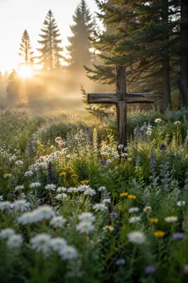 Wildflower Meadow Cross in Morning Light