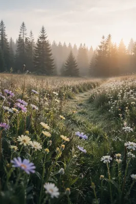 Wildflower Meadow in Soft Morning Light