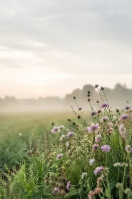 Soft Morning Wildflowers in Evergreen Meadow