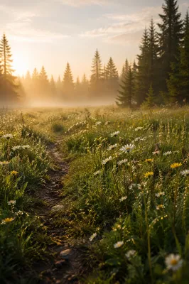 Wildflower Meadow in Soft Morning Light