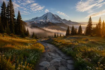 Alpine Wildflower Meadow at Peaceful Dawn