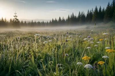 Wildflower Meadow in Soft Morning Light