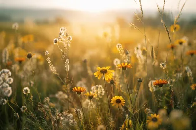 Sunlit Wildflower Meadow in Soft Morning Light