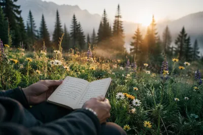 Prayerful Hands in Evergreen Wildflower Meadow