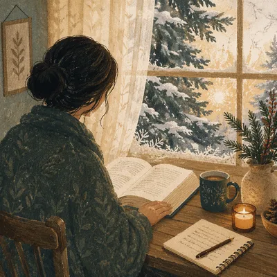 Quiet Winter Bible Reading by Window