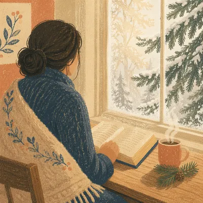 Quiet Bible Reading by Snowy Window