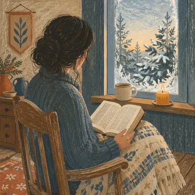 Quiet Bible Reading by Frosted Window