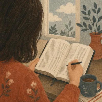 Woman Reading Bible Beside Bright Window