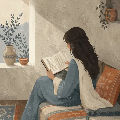 Woman Reading Bible in Quiet Window Light