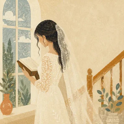Serene Woman Reading Bible by Window
