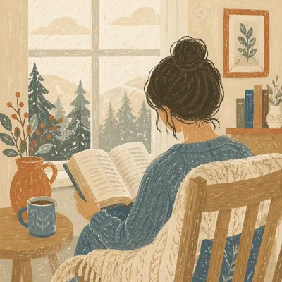 Woman Reading Bible by Winter Window