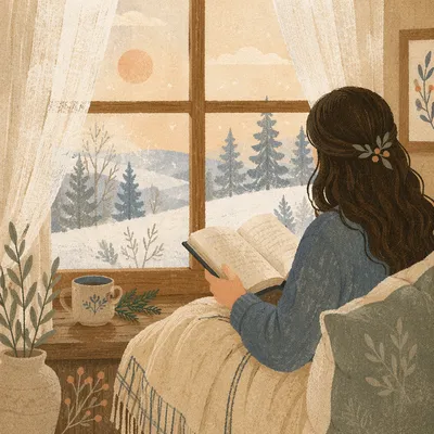 Woman Reading Bible in Winter Window Light