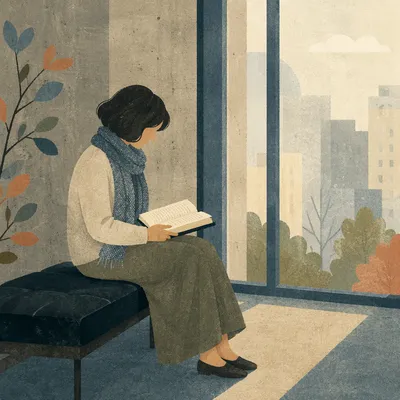 Peaceful Woman Reading Bible by Window