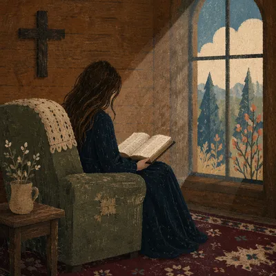 Quiet Woman Reading Bible by Window