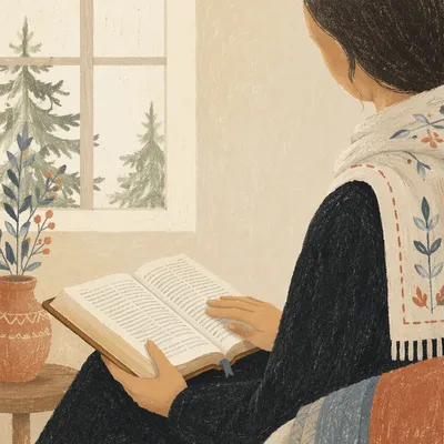 Woman Reading Bible by Bright Window