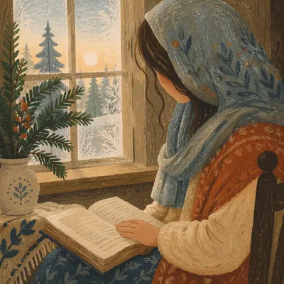 Quiet Bible Reading by Frosted Window