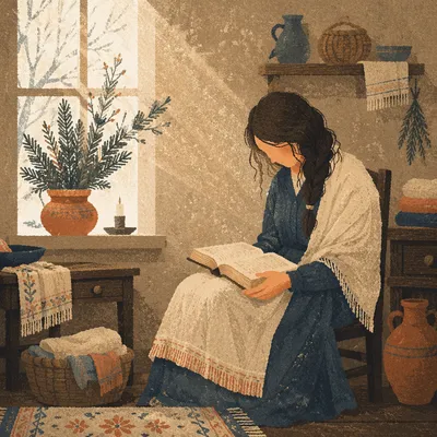 Quiet Bible Reading by Winter Window