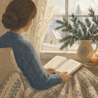 Quiet Bible Reading by Evergreen Window