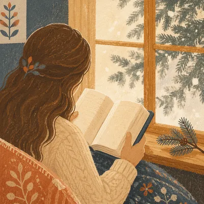 Woman Reading Bible by Winter Window