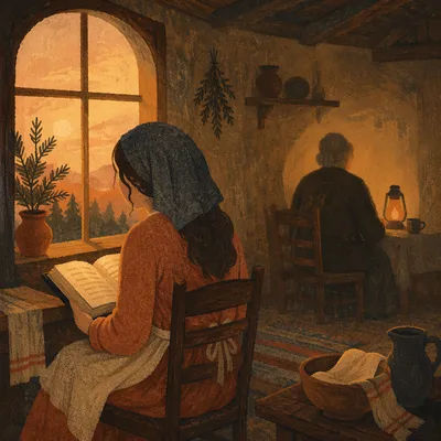Quiet Bible Reading by Cottage Window