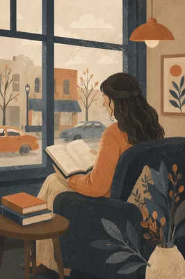Woman Reading Bible Beside Cafe Window