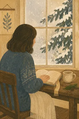 Quiet Bible Reading by Snowy Window