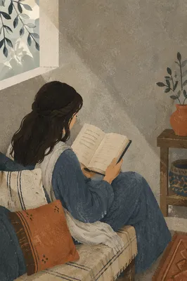 Woman Reading Bible by Quiet Window