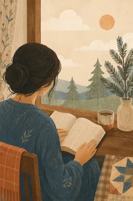 Woman Reading Bible by Morning Window