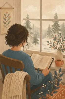 Woman Reading Bible by Winter Window