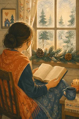 Quiet Bible Reading by Evergreen Window