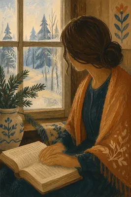 Quiet Bible Reading by Frosted Window