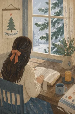 Woman Reading Bible by Winter Window