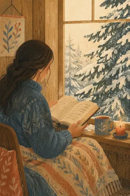 Quiet Bible Reading by Evergreen Window