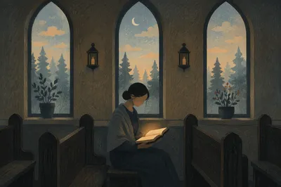 Woman Reading Bible by Chapel Window