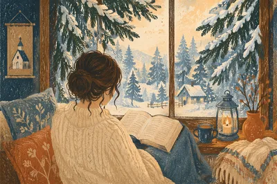 Woman Reading Bible by Winter Window